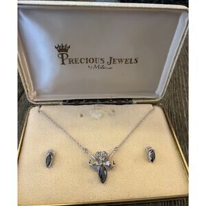 Vintage ESPO FLEX Signed 925 Sterling Silver Hematite Necklace & Screw Earring